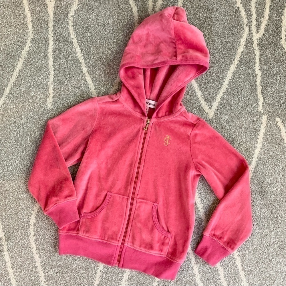Juicy Couture Hot Pink Velvet Zip Up Hoodie Size 4